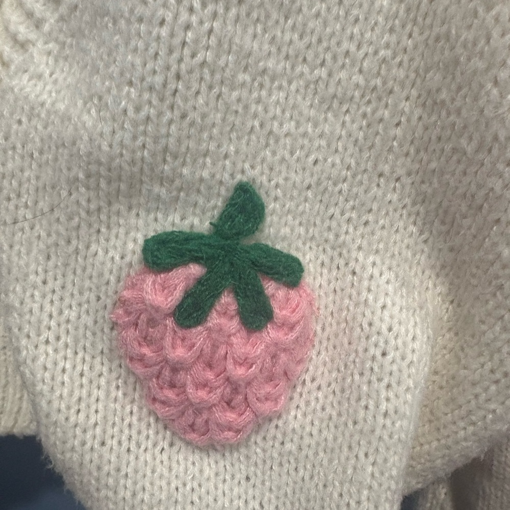Dreamers Women's Cream Cardigan with Pink Strawberry Accents - Picture 4 of 5